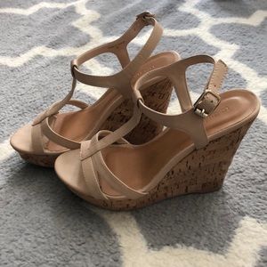 Nude Beige Cork Wedge Heel Strap Sandals